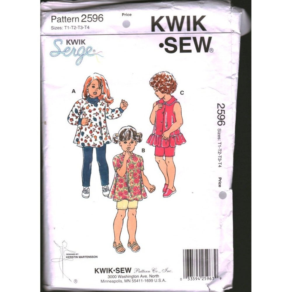 Kwik Sew 2596 Toddlers Tunics Leggings Shorts Sewing Pattern Sizes T1-T4 Serge